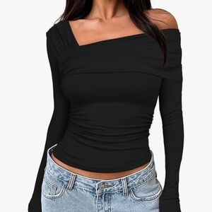 Nwt Darong Women's Off Shoulder Tops Y2K Shirt Slim Fit Size Xs